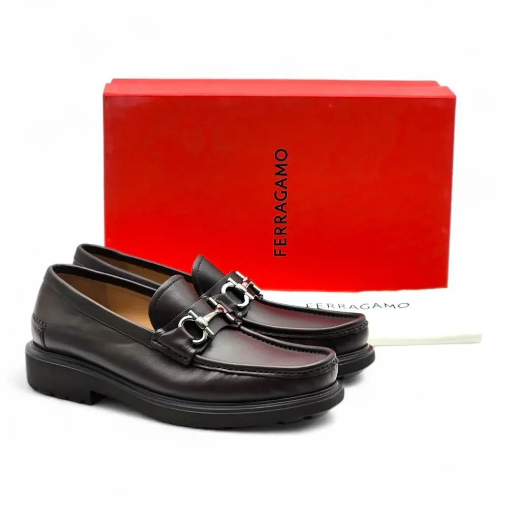 Salvatore Ferragamo Glasgow Calfskin Leather Loafers 7.5 EE US 8.5 Brown $950